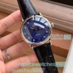 New Style Omega De Ville Automatic-Omega Blue Face Watch Black Leather Strap